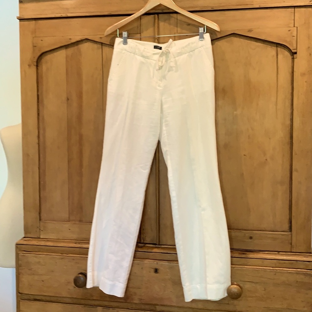 J. Crew Factory white linen/cotton wide leg pants